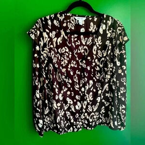 Nine West Purple Leopard Print Blouse Work Wear Top Dress Clothes‎ EUC